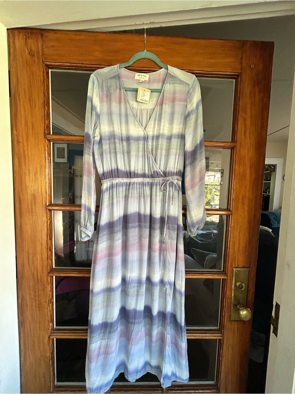 Anthropologie Pastel Striped Wrap style Midi Dress in Lavender, Blue & Pink